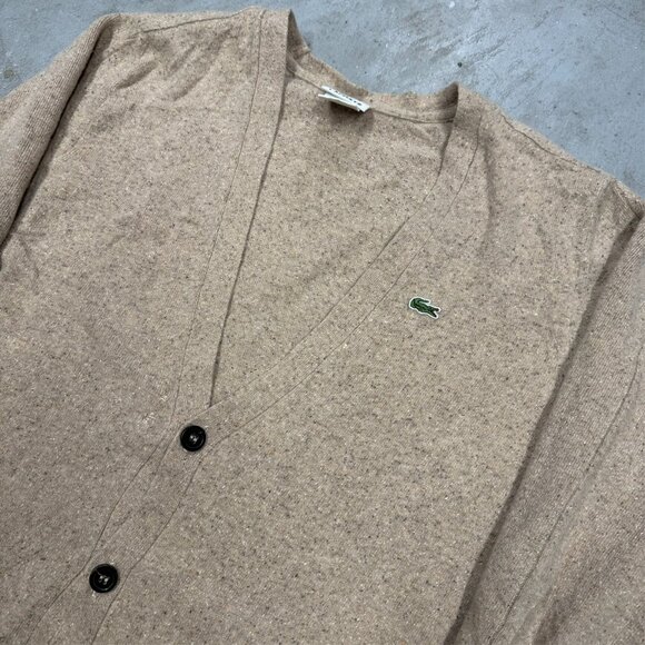 Lacoste Wool Mohair Angora Silk Cardigan Knit Sweater Beige Medium - Picture 2 of 8
